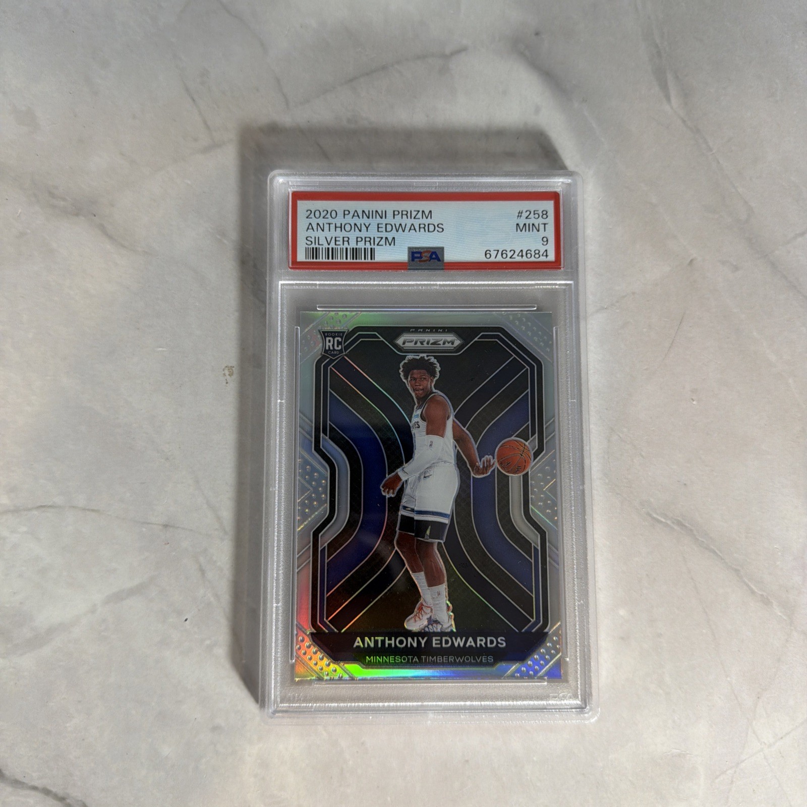 2020-21 Panini Prizm - Rookie Anthony Edwards #258 Silver Prizm (RC) PSA 9