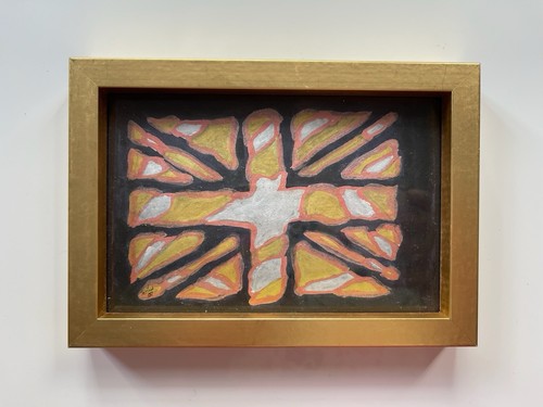Antique Pop Art Original Union Jack Acrylic Painting On Paper Gold Frame 17x12cm