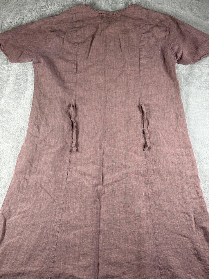 Maxi Vestido de Lino Para Mujer Grande Rojo Lino Bolsillos Informal Boho Lagenlook Minimalista Foto 4 de 4