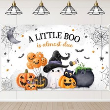 Mocsicka Halloween Baby Shower Backdrop Banner 6x3.6ft 6x3.6ft, Purple