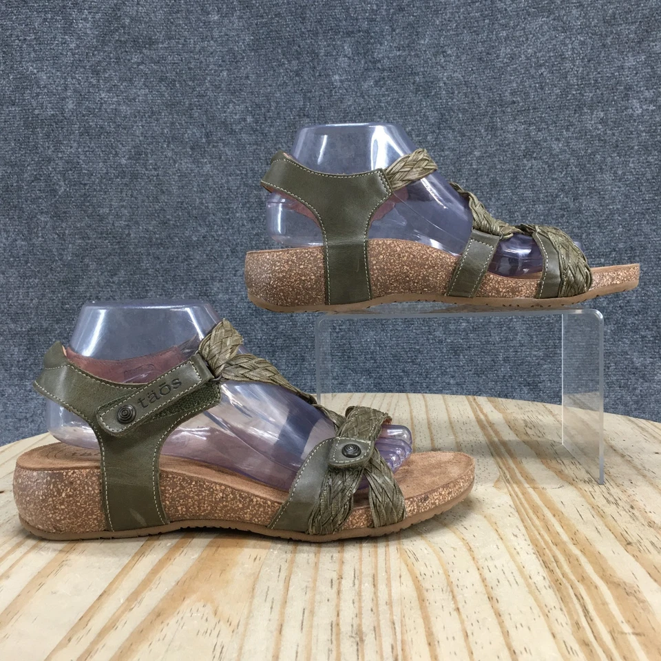 Sandalias Taos para mujer 10-10,5 verde oliva Trulie con tiras de cuero cómodas Foto 2 de 4