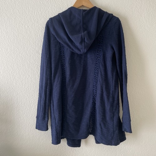 Lucky Brand Hooded Open Cardigan Navy Blue Lace Inset Size Small - Picture 4 of 4
