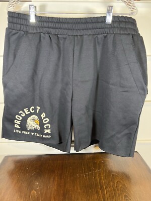 Under Armour Project Rock Icon Men's Fleece Shorts Eagle Black Size LARGE L