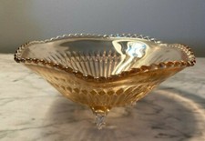 Lovely Vintage Beautiful Pressed Glass Footed Candy Dish 3 legs Scalloped edges