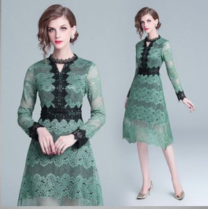 vestito mini abito tubino morbido verde pizzo evento elegante manica 3394 |  eBay