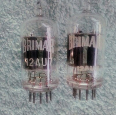 Rares 1 Paar Elektronenröhre Fa BRIMAR, Typ 12AU7 (= ECC82)/ clear top/ (N)OS 