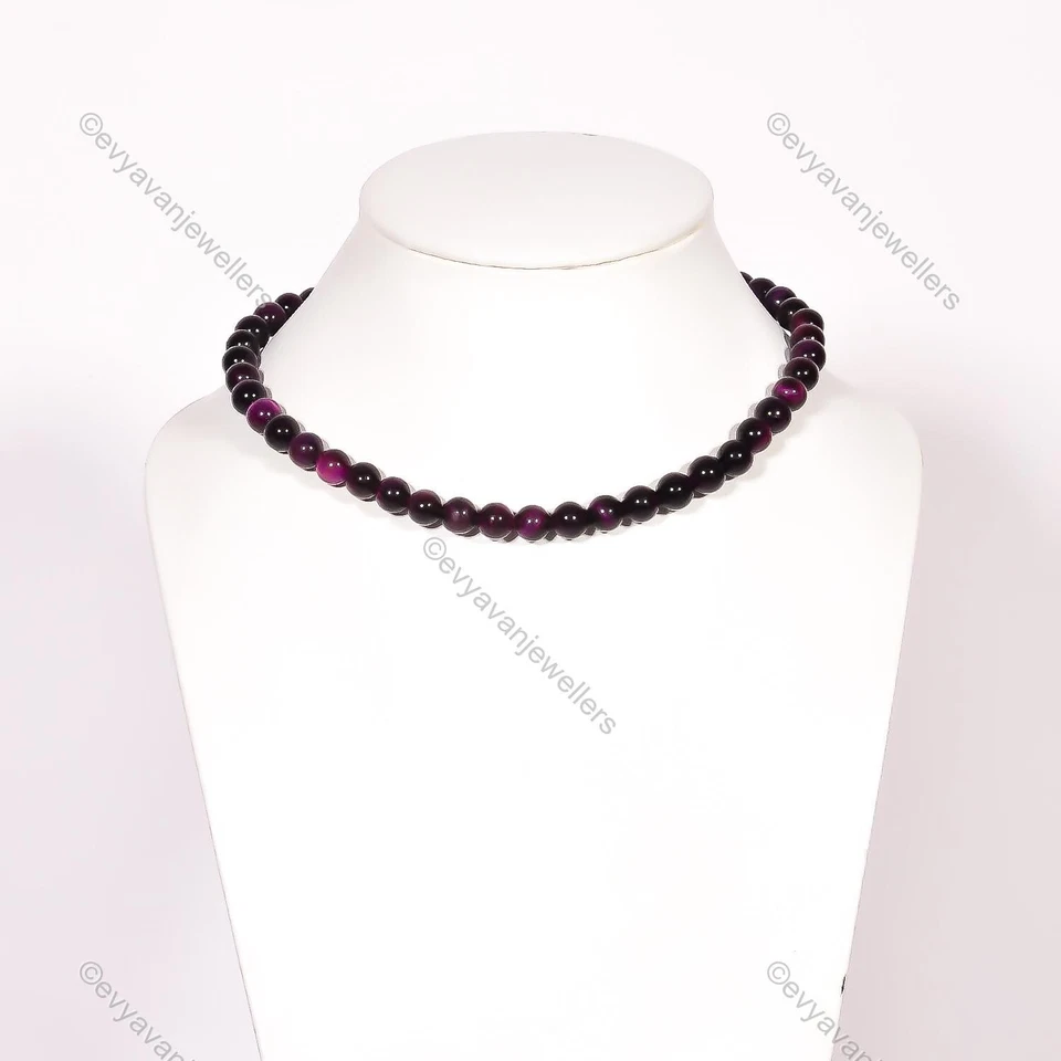 Presente para ela estrela roxa olho de tigre colar ajustável com miçangas prata 925 - Imagem 4 de 4