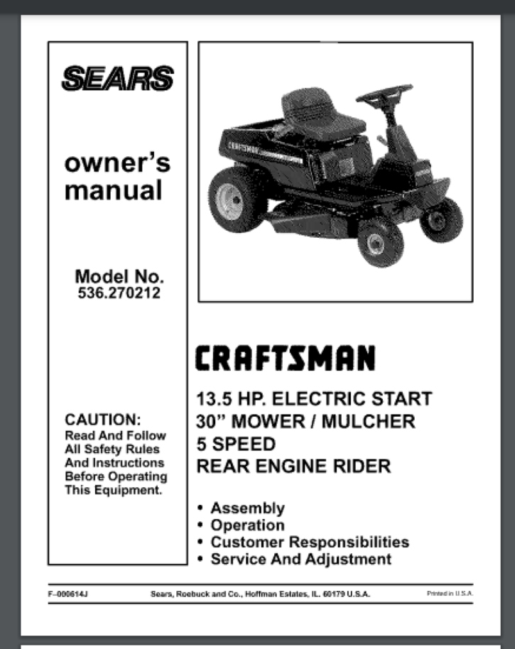 Zero Turn Craftsman T130 Manual Craftsman Rear Engine 30 Inch