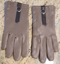 Vintage Size L Faux Leather Vinyl Acrylic Knit Lined 9" Driving Gloves Brown
