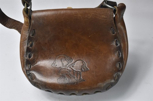 Vintage TOOLED LEATHER PURSE SHOULDER STRAP MUSHROOM DESIGN #07267 - Picture 5 of 9