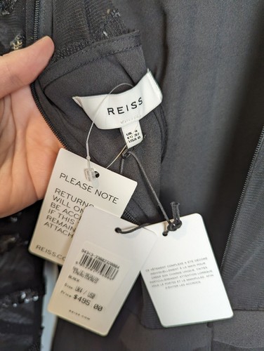 Reiss Women's Black Sequin Jumpsuit Salie Size 0 Sheer Long Sleeve NWT $495 Fit - Picture 10 of 17