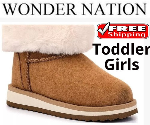 Wonder Nation Snow Boots Toddler Girls Size 10 Chestnut Faux Shearling Round Toe - Picture 9 of 9