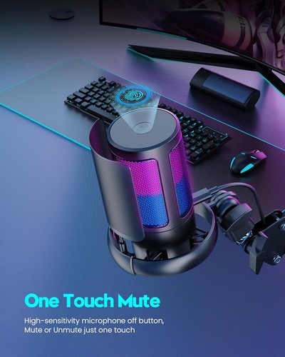 Gaming USB Mikrofon mit Auslegerarm & RGB Licht für Streaming & Podcasting - Bild 3 von 7