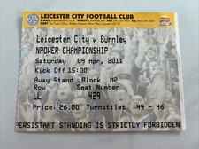 Leicester City Vs Burnley Ticket Stub 9th April 2011