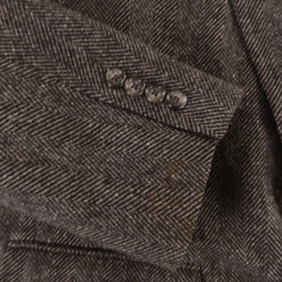 ВИНТАЖНЫЙ Твидовый жакет M серый черный в елочку из овечьей шерсти 100% шерсти блейзер 42R - Изображение 4 из 4