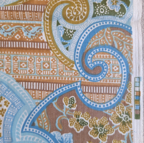 VTG Art Deco Home Decor Screen Print Cotton Fabric Riverdale Blue Beige 1.3YDS - Picture 12 of 15