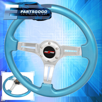 Universal 6 Bolt 350mm Blue Deep Dish Heavy Duty Steering Wheel Godsnow Horn