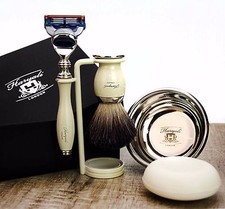 Complete 5 Piece Shaving Set 5 Edge Razor  Black Badger Shaving Brush for Men