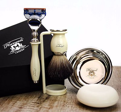 Complete 5 Piece Shaving Set 5 Edge Razor & Black Badger Shaving Brush for Men