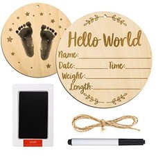 Baby Announcement Sign, 5.9 Inch Round Baby Nursery Name Signs with Ink Pad