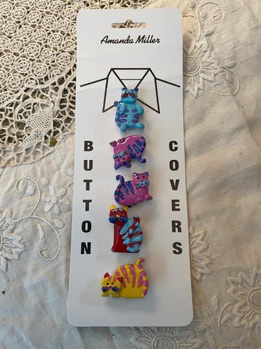 "Cat Lovers" Amanda Miller "Colorido gato camisa botones cubiertas" 5 nuevo en tarjeta EE. UU. - Imagen 2 de 6