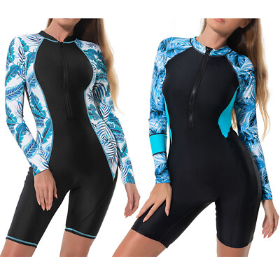 IBTOM CASTLE Damen Rashguard Badeanzug - Langarm UV-Schutz Einteiler