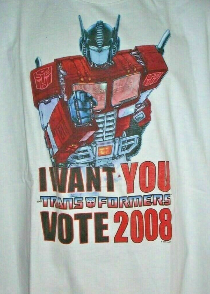 Transformers Optimus Prime "I Want You, Vote 2008" Mens xL T-Shirt -11 years old
