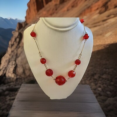 Antique Art Deco Cherry Red Faceted Graduated Czech Art