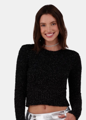 Maglione girocollo metallizzato No Boundaries, donna TAGLIA XS 0-2 colore NERO FULIGGINE - Foto 2 di 12