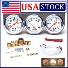 3in1 52mm 2" Chrome Car Triple Gauge Set Kit Water Temp Oil Pressure Volt Meter