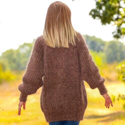 HANDMADE brown mohair sweater fuzzy pullover thick jumper SuperTanya XL-XXL - Picture 4 of 7
