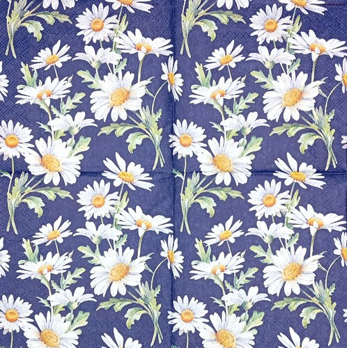 Z212# 3 servilletas de papel pequeñas individuales para decoupage patrón de flores de margarita en azul - Imagen 2 de 11