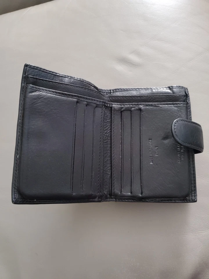 Tony Perotti 黑色意大利皮革钱包式卡盒硬币 ID 女式男式 — 第 2/4 张图片