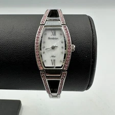 Armitron Watch Women Silver Tone Pink Bling White Dial New Battery 7"
