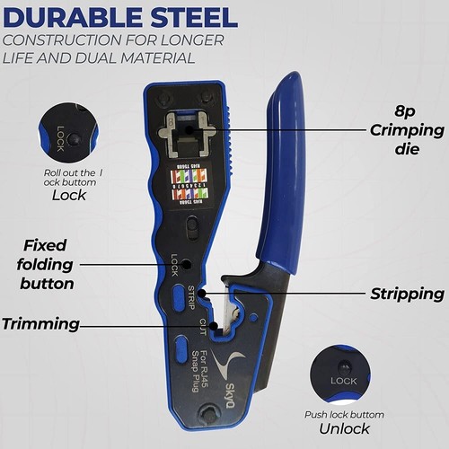 RJ45 Crimp Tool for End Pass Through Cutter Cat6 Cat5 Cat5e 8P8C Plugs Connector - Picture 6 of 7