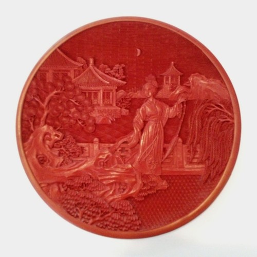 Vintage Chinese Cinnabar Intricately Carved Plate - Picture 2 of 5