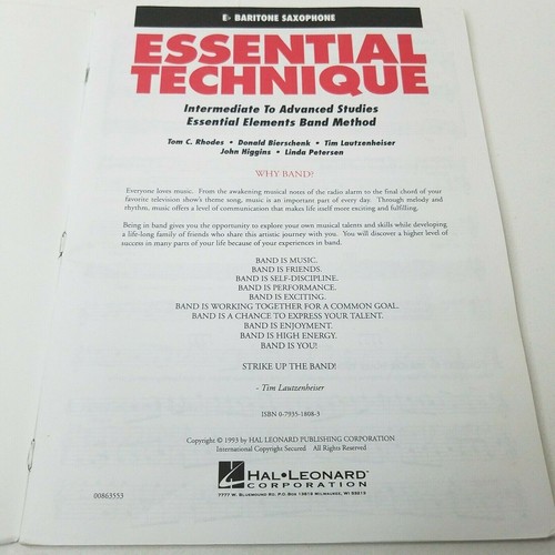 Hal Leonard Essential Technique For E Flat Baritone Sax Inter To Adv Studies B - Picture 2 of 4