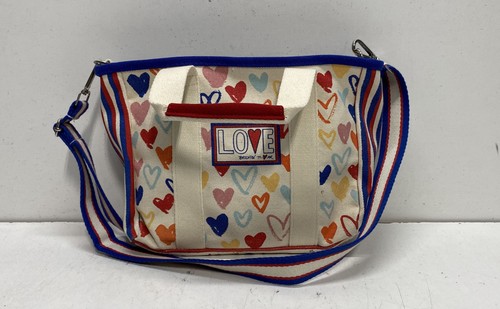 Brighton Multicolor Heart Print Canvas Love Crossbody Tote Bag Silver Hardware