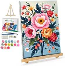 YOYA Framed Paint by Numbers Kit for Adults - Flowers 8*12 Inch, 017 