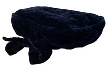 Vintage 80s Black Velvet Cap Hat Beret W Bow