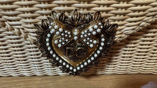 DOLCE & GABBANA DEVOTION 2way shoulder Hand bag Straw Beige Gold Heart Women - Bild 11 von 24