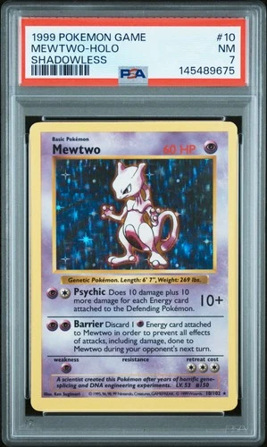 1999 POKEMON BASE SET SHADOWLESS #10 MEWTWO-HOLO PSA 7