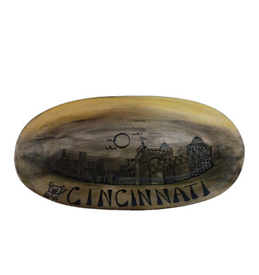 Studio Art Pottery Cincinnati City Scape Dish Plate Roebling Bridge Decor Signed