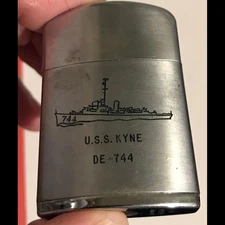 Orig c 1940s-50s Ronson Windlite Cigarette Lighter US Navy WW2 USS KYNE DE-744