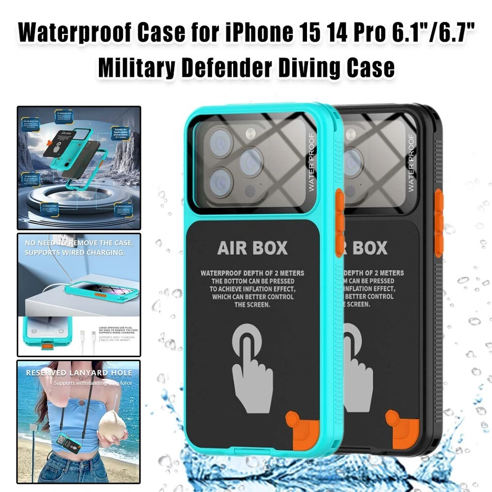 Waterproof Case for iPhone 15 14 UnderWater Touch Military Defender Diving Case~ - Image 3 of 4