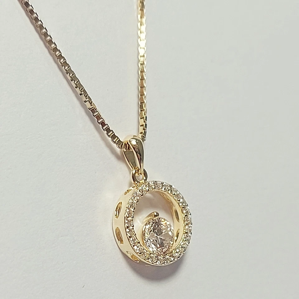 Collana argento 925 donna dorato catena sottile ciondolo tondo zirconi brillanti - Immagine 2 di 4