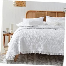 Ruffled Quilt King Size, Stone-Washed Microfiber King 106"x 96" White