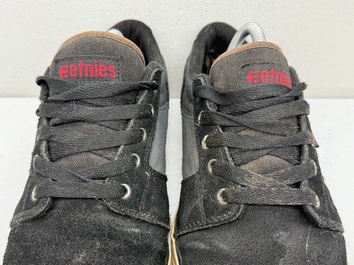 ETNIES BARGE LS Skateboard Shoes Men’s 9.5 Suede Black Gray Red Low Top Skater - Picture 6 of 16