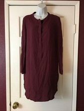 Old Navy Maroon Woven Flowy Long Sleeves Popover Tunic Shirt Dress Size Medium