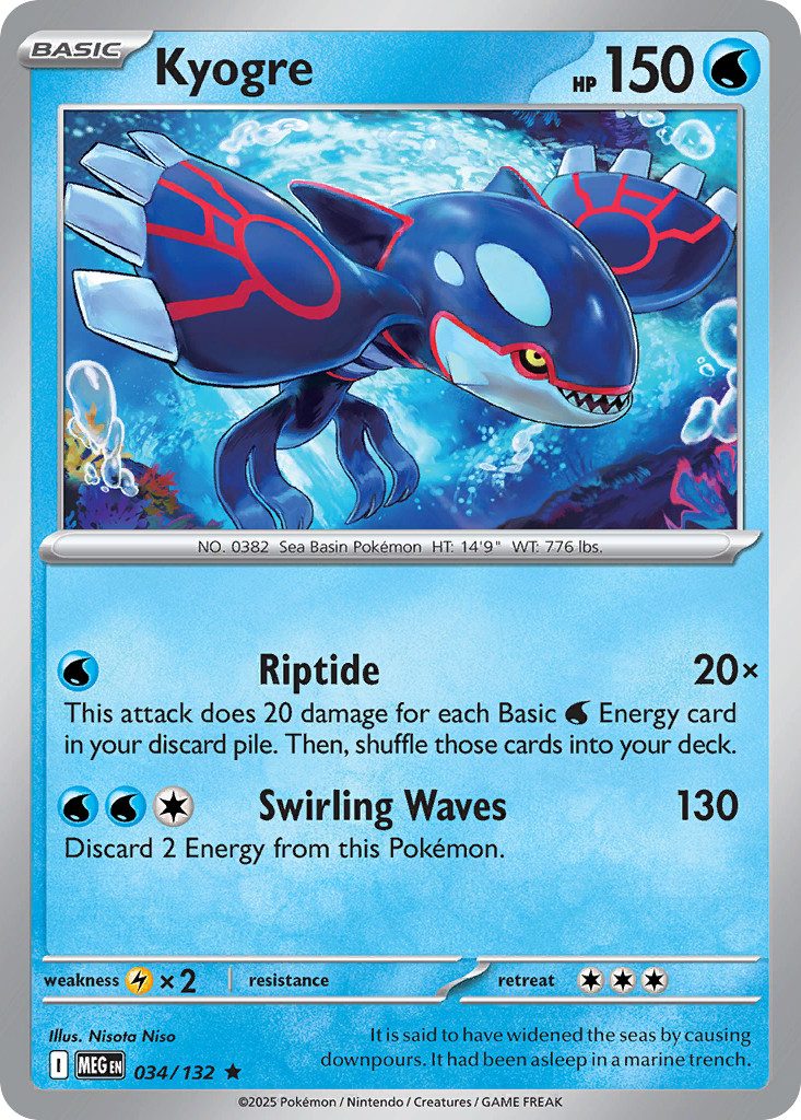 Kyogre - Mega Evolution - #34/132 - Reverse Holo - Near Mint - Pokémon TCG